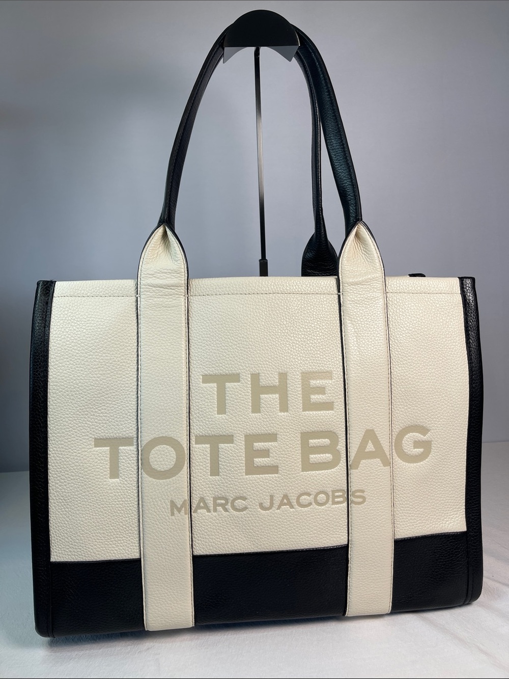 Marc Jacobs Large Leather Tote Bag Black Cream Colorblock